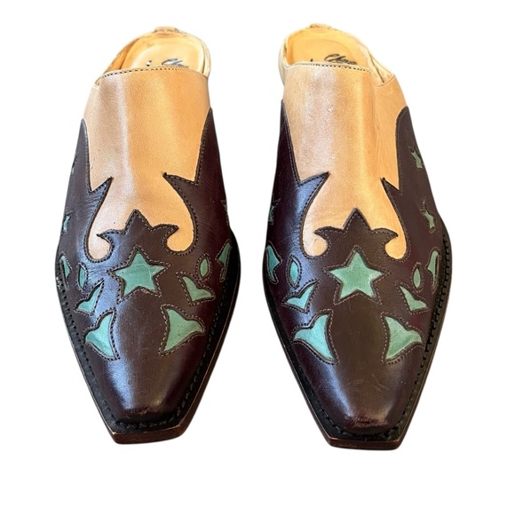 Charlie 1 Horse by Lucchese Leather Western Mules Size 7.5  Star Inlay, Two-Tone - Picture 4 of 11
